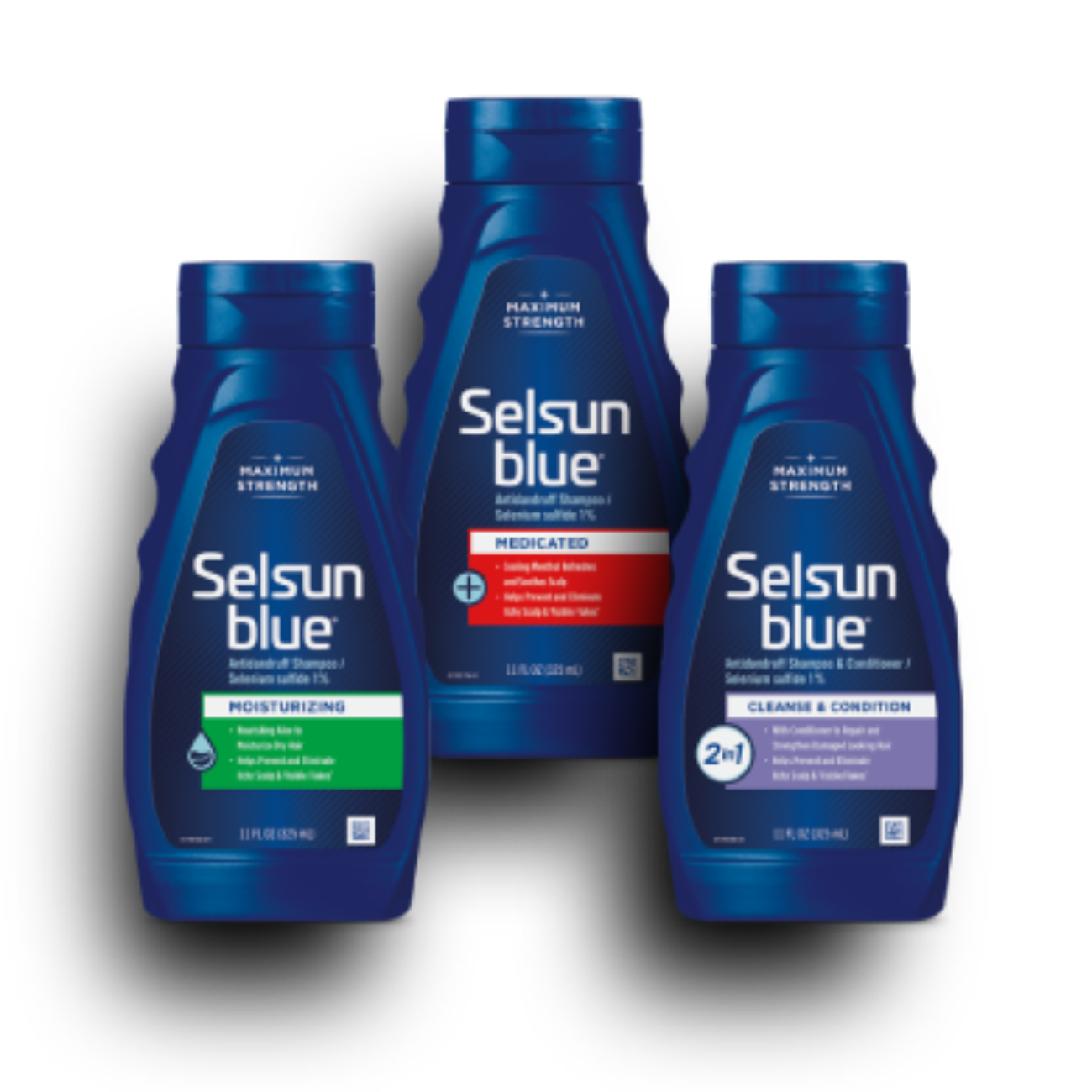 Assortment of Selsun blue® shampoos recommended for tough dandruff