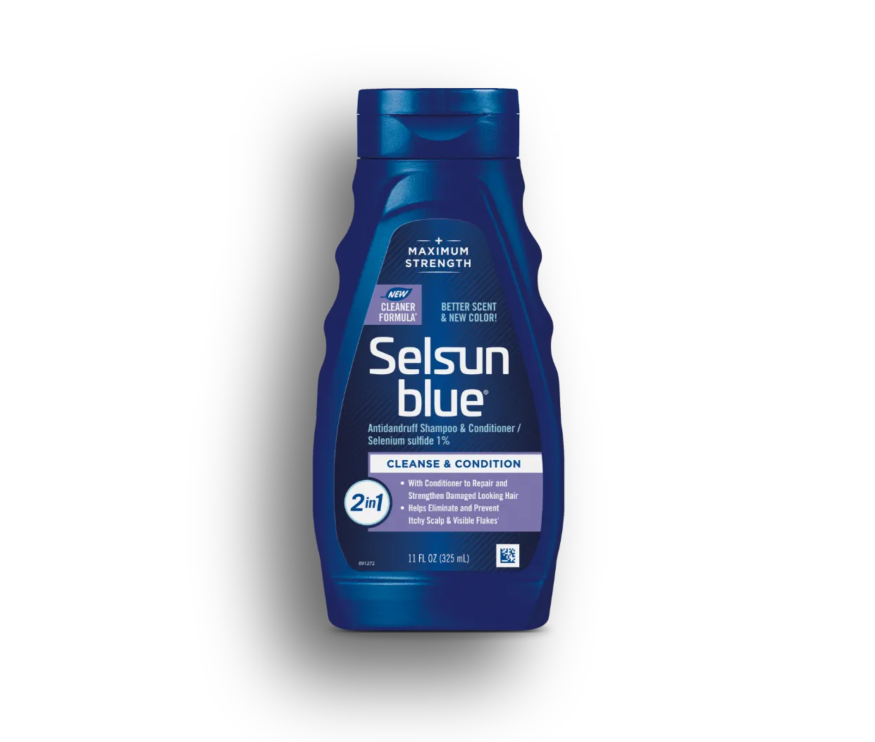 Front view of Selsun blue® 2-in-1 shampoo bottle